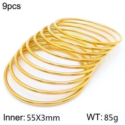 304 Stainless Steel 18K Gold Plated Minimalist Round Solid Color Bangle