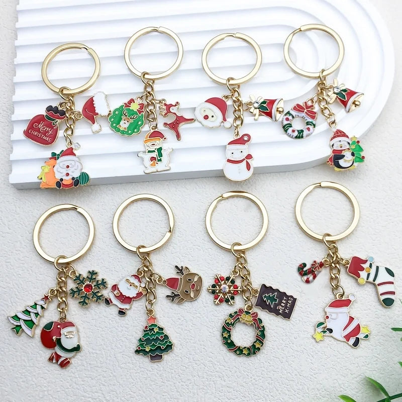 Cute Christmas Tree Santa Claus Snowman Zinc Alloy Enamel Christmas Bag Pendant Keychain