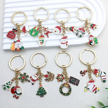 Cute Christmas Tree Santa Claus Snowman Zinc Alloy Enamel Christmas Bag Pendant Keychain