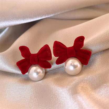 1 Pair IG Style Minimalist U Shape Geometric Flower Inlay Imitation Pearl Artificial Pearls Rhinestones Drop Earrings Ear Studs