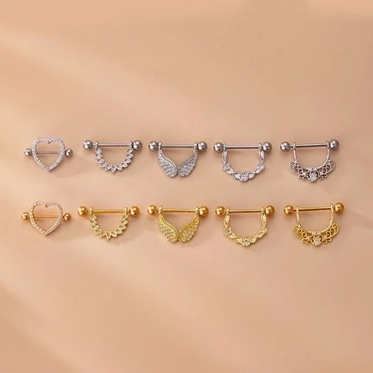 1 Piece Nipple Rings & Studs Fashion Heart Shape Wings 316L Stainless Steel Copper Plating Zircon