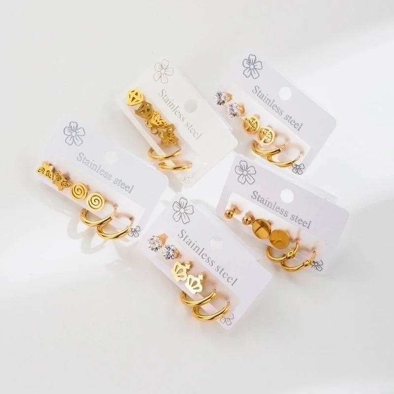 3 Pieces Set Vintage Style Modern Style Minimalist Butterfly Inlay 304 Stainless Steel Rhinestones Earrings Ear Studs