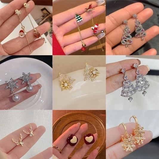 1 Pair Christmas Cute Christmas Tree Santa Claus Snowflake Copper Drop Earrings