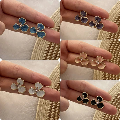 Vintage Retro Petal Flower Stainless Steel Oil Dripping Stud Earrings