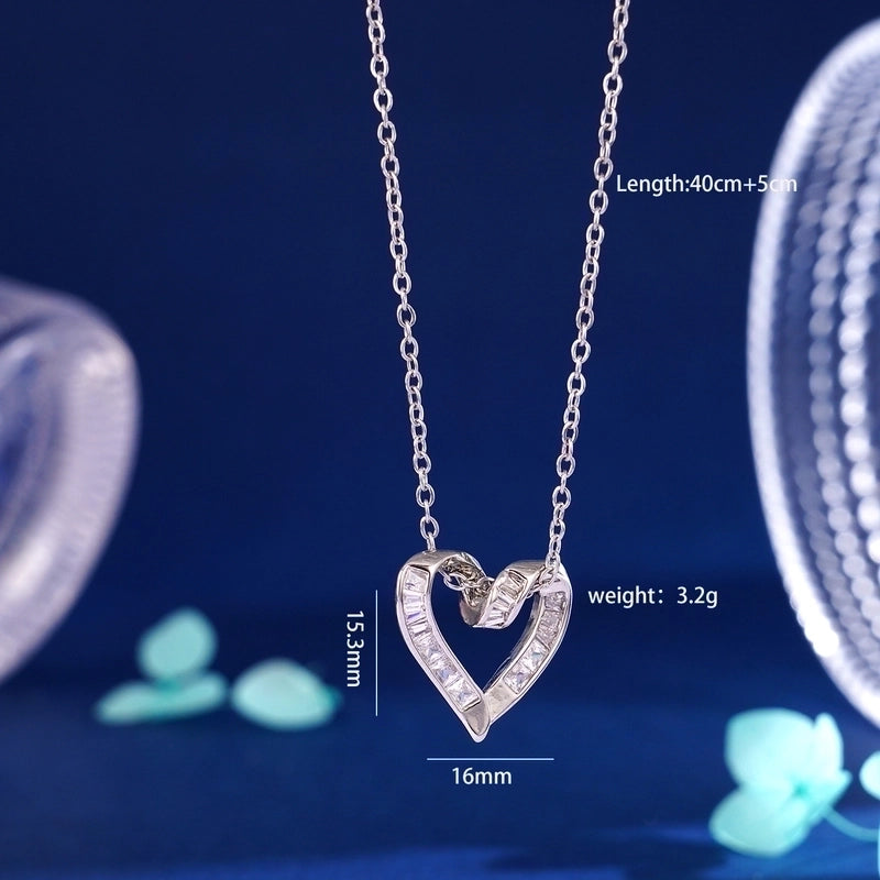 304 Stainless Steel Copper Inlay Heart Shape Zircon Pendant Necklace