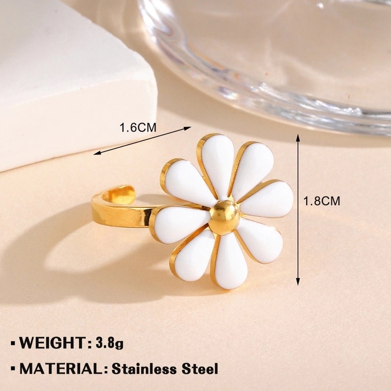 Minimalist Flower 304 Stainless Steel Plating Open Rings