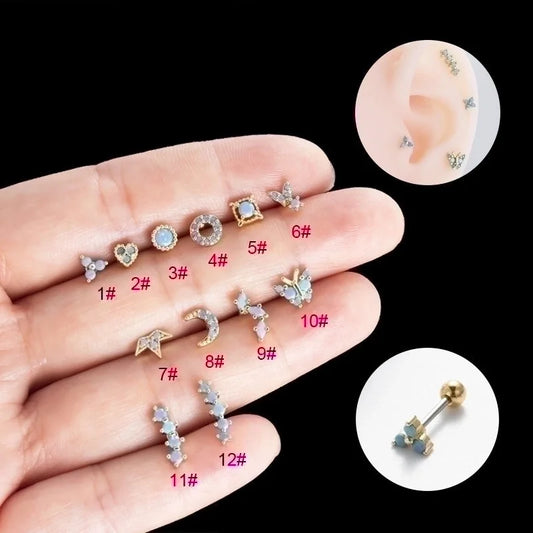 1 Piece Ear Cartilage Rings & Studs Retro Sweet Moon Crown Butterfly Copper Inlay Zircon