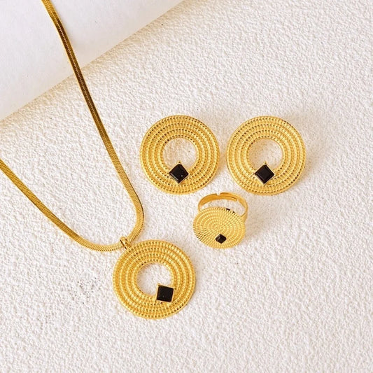 Casual Minimalist Circle 304 Stainless Steel Glass Stone Hollow Out Inlay Stainless Steel Jewelry Sets