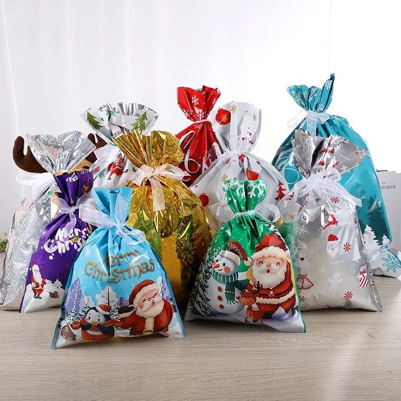 Cross-border New Christmas Gift Bag Santa Claus Drawstring Bag Aluminum Foil Bag Candy Packaging Bag Gift Bag