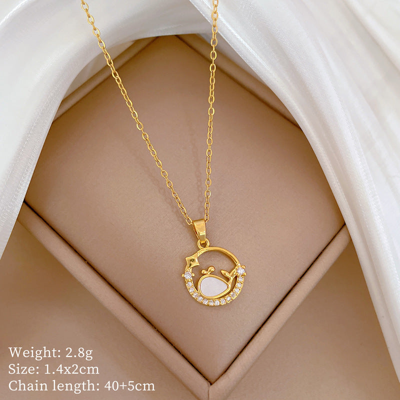 Minimalist Geometric Titanium Steel Diamond Inlay Necklaces