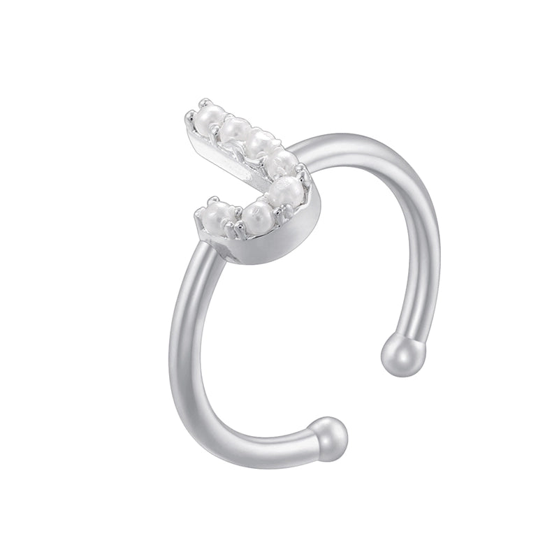 Copper 18K Gold Plated Plating Inlay Letter Artificial Pearls Open Rings