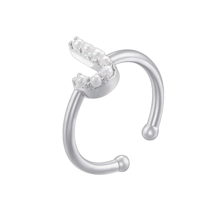 Copper 18K Gold Plated Plating Inlay Letter Artificial Pearls Open Rings