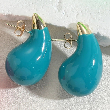 1 Pair Minimalist Water Droplets Epoxy Plating Brass 14k Gold Plated Ear Studs