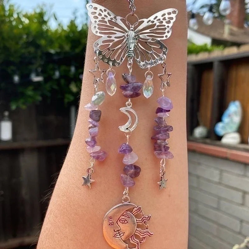 Christmas Pastoral Sun Butterfly Crystal Pendant Wind Chime Wall Art