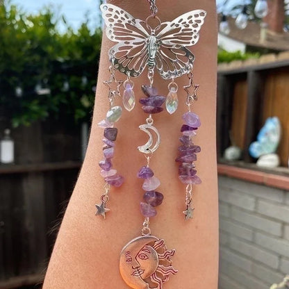 Christmas Pastoral Sun Butterfly Crystal Pendant Wind Chime Wall Art