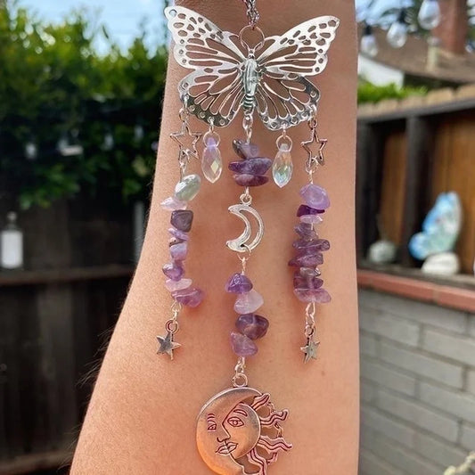 Christmas Pastoral Sun Butterfly Crystal Pendant Wind Chime Wall Art