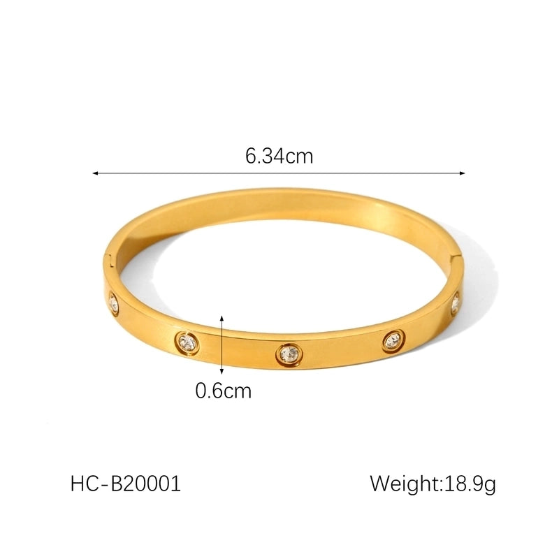 IG Style Minimalist Classic Style Geometric 304 Stainless Steel Titanium Steel 18K Gold Plated Rhinestones Bangle In Bulk Stainless Steel Bracelets