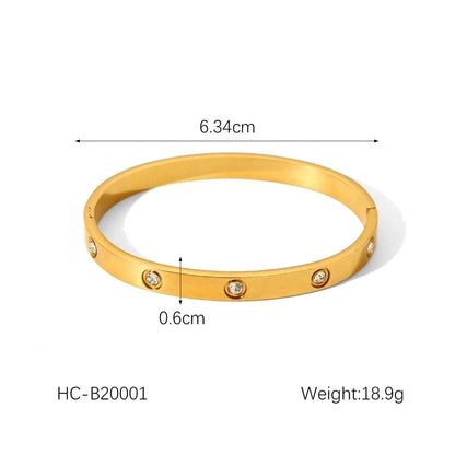 IG Style Minimalist Classic Style Geometric 304 Stainless Steel Titanium Steel 18K Gold Plated Rhinestones Bangle In Bulk Stainless Steel Bracelets
