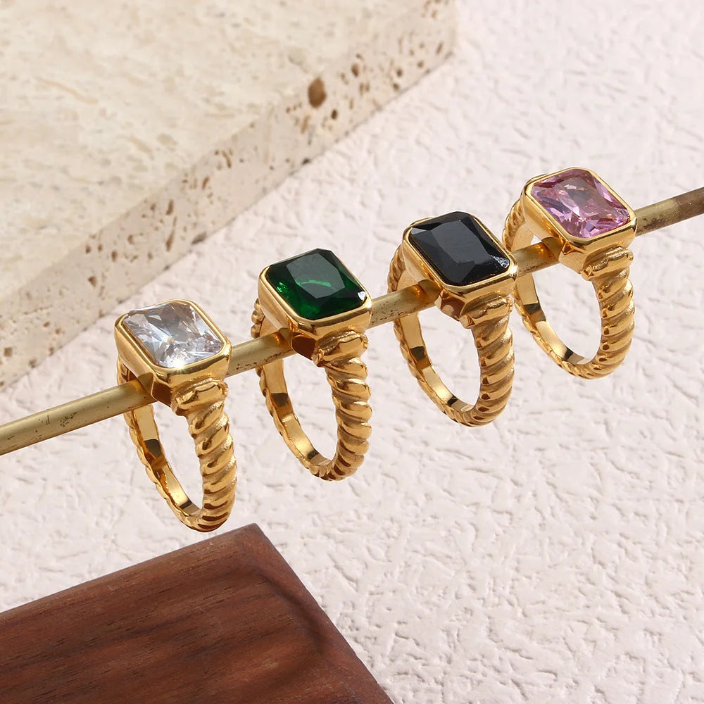 Women Fashion Circle Geometric Stainless Steel 18K Gold Plated Rings