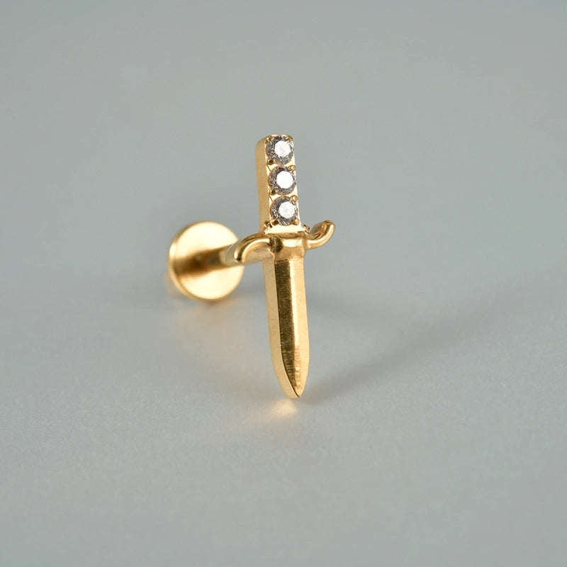 1 Piece Lip Rings Casual Vacation Tropical Cross G23 Titanium Alloy Plating Zircon 18K Gold Plated Lip Rings Ear Cartilage Rings & Studs