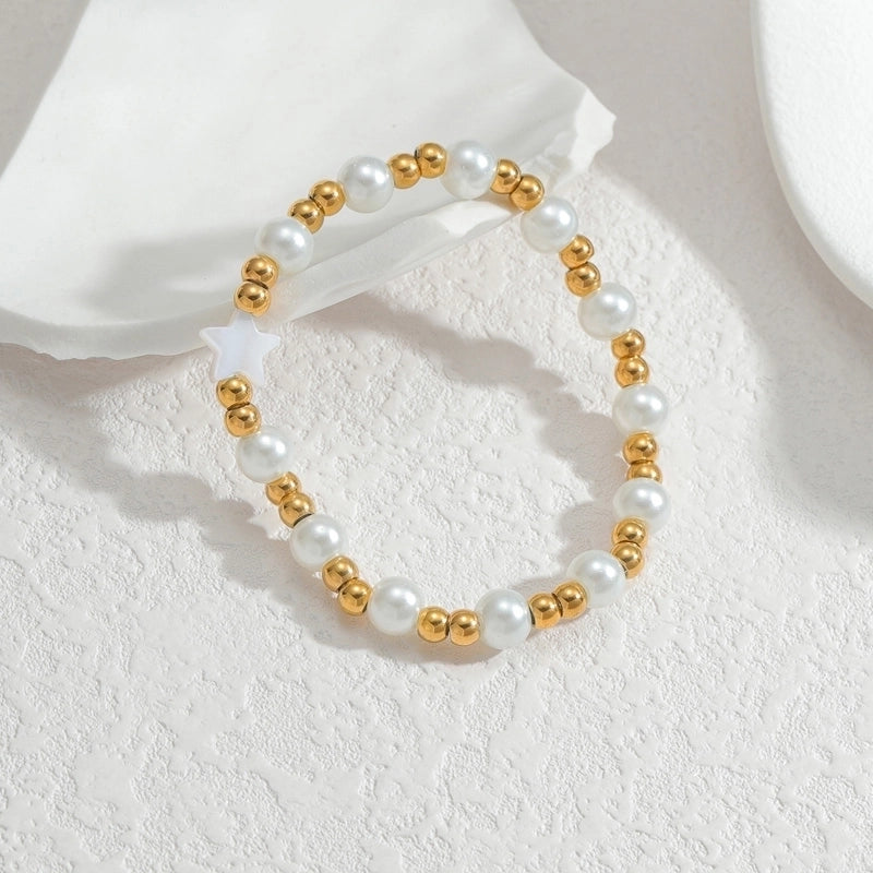 Elegant Cute Streetwear Geometric 304 Stainless Steel 18K Gold Plated Artificial Pearls Bracelets In Bulk