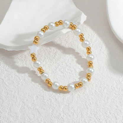 Elegant Cute Streetwear Geometric 304 Stainless Steel 18K Gold Plated Artificial Pearls Bracelets In Bulk