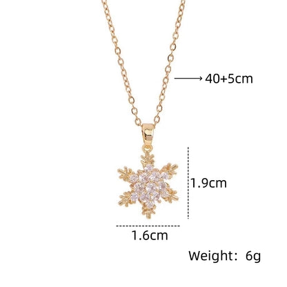 201 Stainless Steel Copper Plating Inlay Snowflake Zircon Pendant Necklace