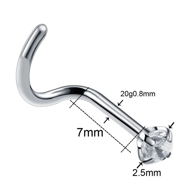 Fashion Solid Color Stainless Steel Inlay Zircon Nose Studs 1 Piece