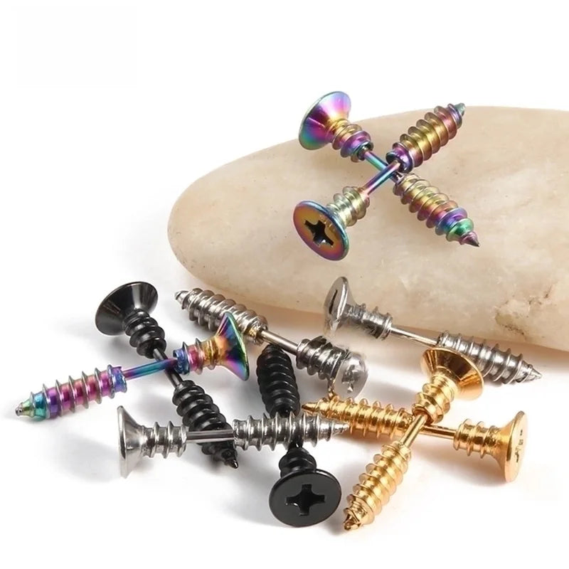 Fashion Punk Style Titanium Steel Screw Stud Earrings