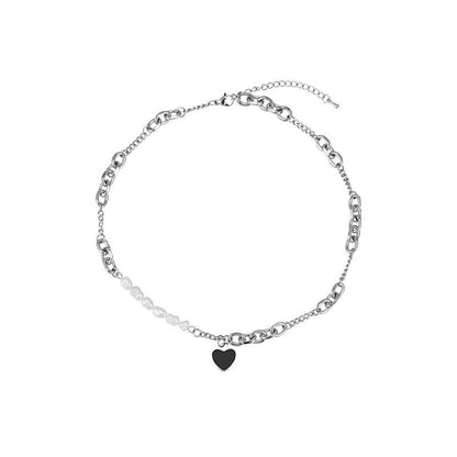 Fashion Heart Shape Stainless Steel Alloy Artificial Pearls Zircon Inlay Pendant Necklace