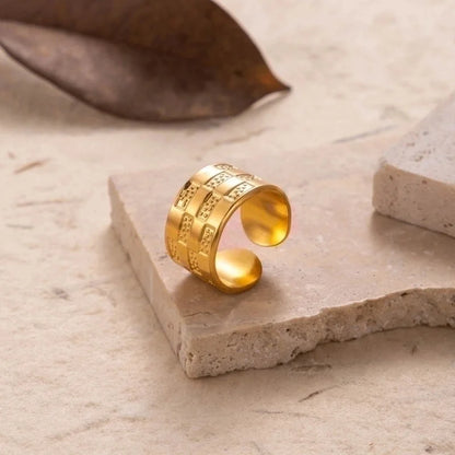 Retro Solid Color 304 Stainless Steel Plating Wide Band Ring Open Ring