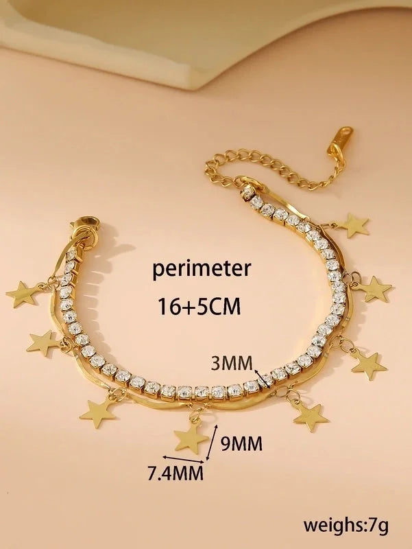 Elegant Glam Cross Star Leaves 304 Stainless Steel 18K Gold Plated Rhinestones Stainless Steel Bracelets In Bulk