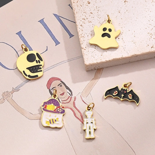 1 Pc/Package 10x16mm 15X6mm 16x12mm Hole 2~2.9mm 304 Stainless Steel 18K Gold Plated Ghost Bat Skull Polished Pendant Jewelry Accessories