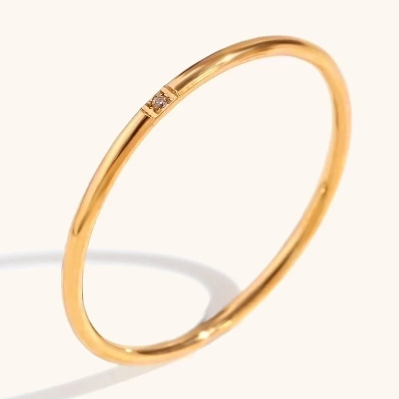 Basic Minimalist Classic Style Solid Color 304 Stainless Steel Rhinestones 18K Gold Plated Plating Inlay Rings
