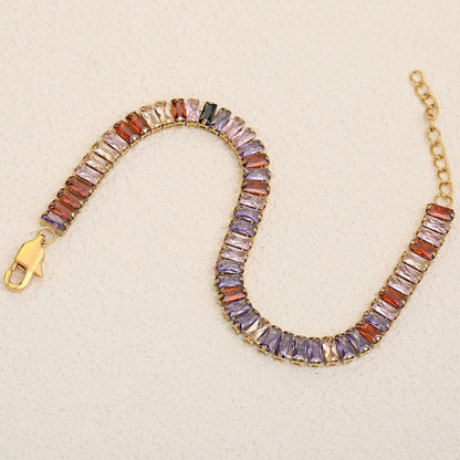 Classic Style Shiny Rectangle 304 Stainless Steel Crystal Zirconium 18K Gold Plated Crystal Zirconium Bracelets In Bulk