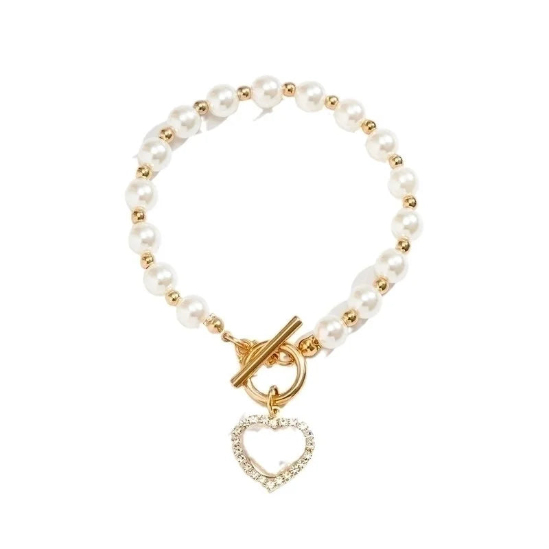 Lady Heart Shape Imitation Pearl Alloy Bracelets