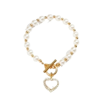 Lady Heart Shape Imitation Pearl Alloy Bracelets