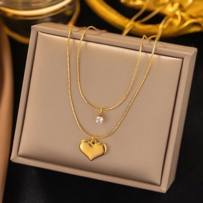304 Stainless Steel 18K Gold Plated Minimalist Plating Inlay U Shape Heart Shape Acrylic Artificial Rhinestones Plastic Pendant Necklace