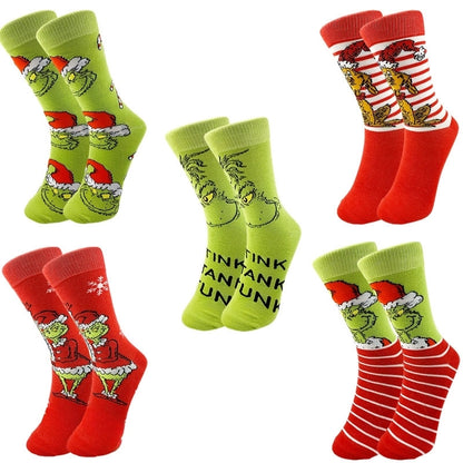 Christmas Mid-calf Length Socks Grinch Knitted Personalized Men And Women Socks Couple Fashion Socks