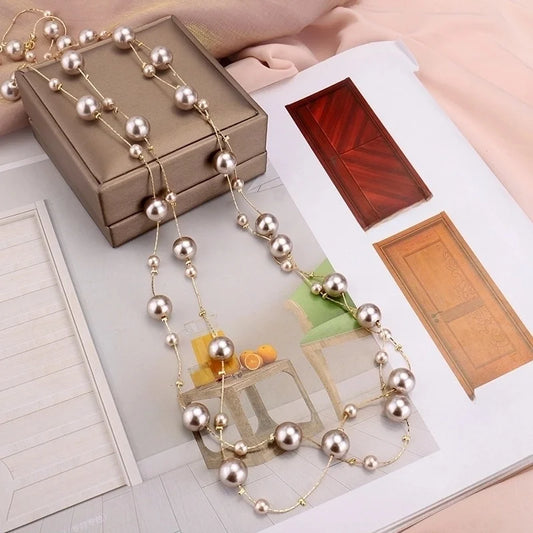 Casual Minimalist Round Imitation Pearl Alloy Beaded 14K Gold Plated Women's Long Necklace