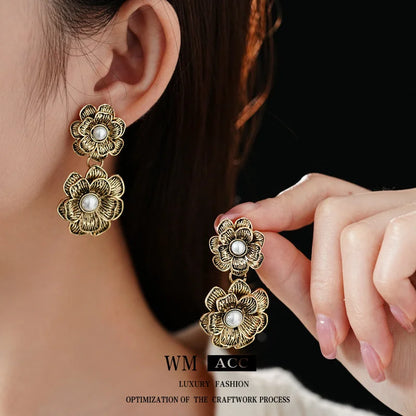 Women Luxurious Flower Plant Artificial Pearl Electroplating Jewelry Sets