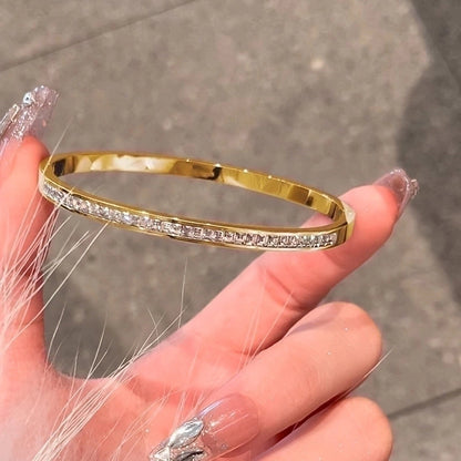 Titanium Steel Elegant Minimalist Round Plating Inlay Zircon Bangle