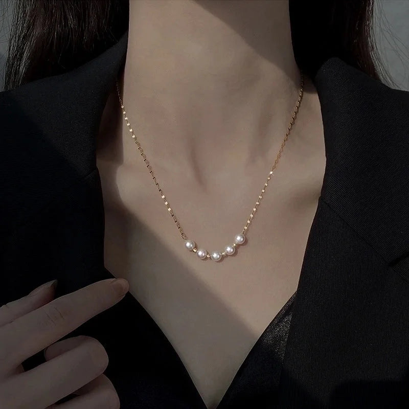 304 Stainless Steel 18K Gold Plated Sweet Plating Solid Color Necklace