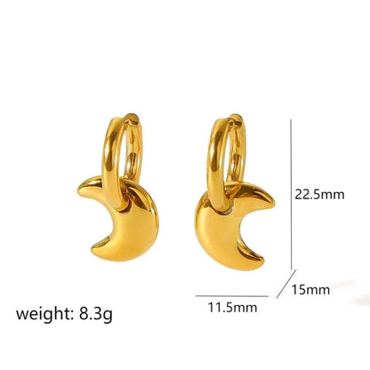 1 Pair Retro French Style Star Moon Flower Polishing 304 Stainless Steel 18K Gold Plated Drop Earrings
