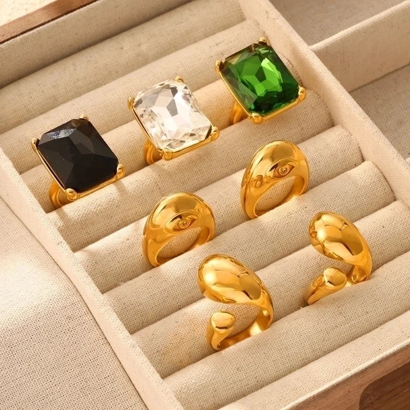 Casual Minimalist Commute Round Rectangle 304 Stainless Steel 18K Gold Plated Rhinestones Zircon Open Rings Rings In Bulk