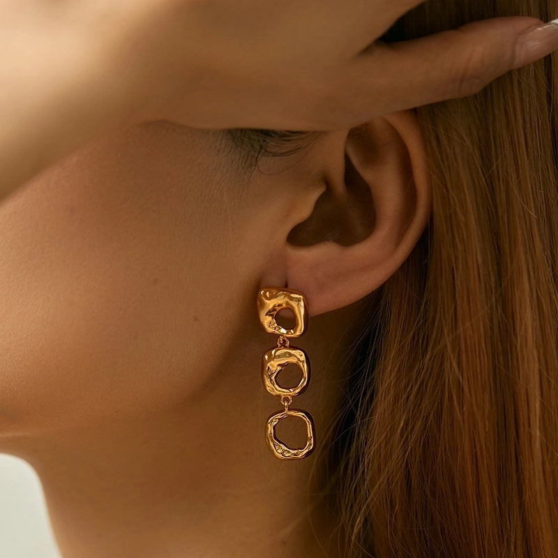 1 Piece Retro Vintage Style Modern Style Double Heart Circle Heart Shape Pleated Copper 18K Gold Plated Drop Earrings