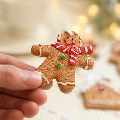Resin Gingerbread Man Christmas Tree Pendant Heart Gingerbread House Diy Christmas Ornament Hanging Decoration Small Pendant
