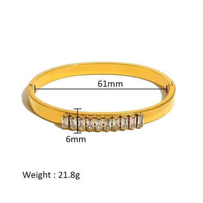 Minimalist Shiny Solid Color 316L Stainless Steel 18K Gold Plated Zircon Bangle In Bulk