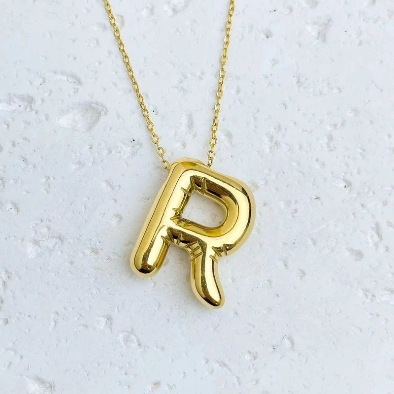 Fashion Balloon Letter Necklace Titanium Steel 26 English Letter Necklace 3D Three-Dimensional Gold Plating Non-Fading