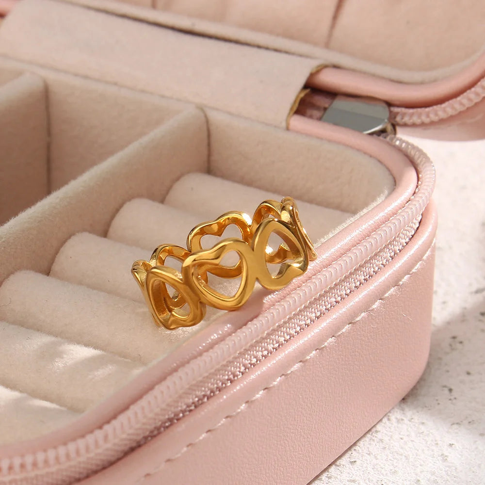 Women Fashion Heart Geometric Stainless Steel 18K Gold Plated Rings